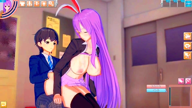 Big-Busted Reisen Udongei Rubs Boobs & Gives Blowjob in 3D Hentai Koikatsu!