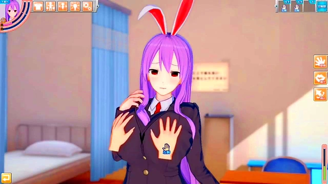 Big-Busted Reisen Udongei Rubs Boobs & Gives Blowjob in 3D Hentai Koikatsu!