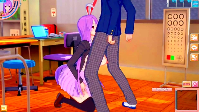 Big-Busted Reisen Udongei Rubs Boobs & Gives Blowjob in 3D Hentai Koikatsu!