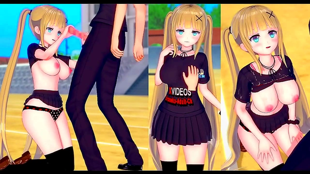 Blonde Big-Breasted Gal Rubbed & Sucked in Eroge Koikatu! 3D Hentai Anime