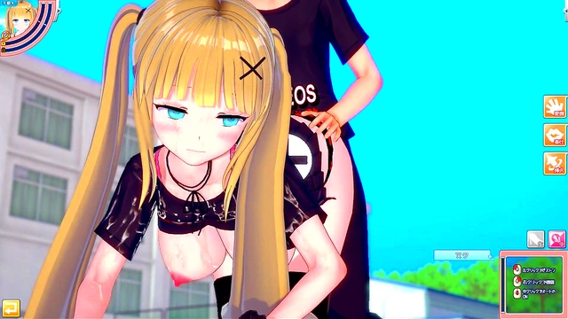 Blonde Big-Breasted Gal Rubbed & Sucked in Eroge Koikatu! 3D Hentai Anime