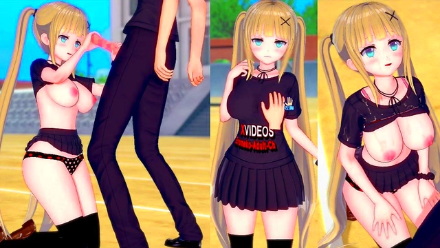 Blonde Big-Breasted Gal Rubbed & Sucked in Eroge Koikatu! 3D Hentai Anime