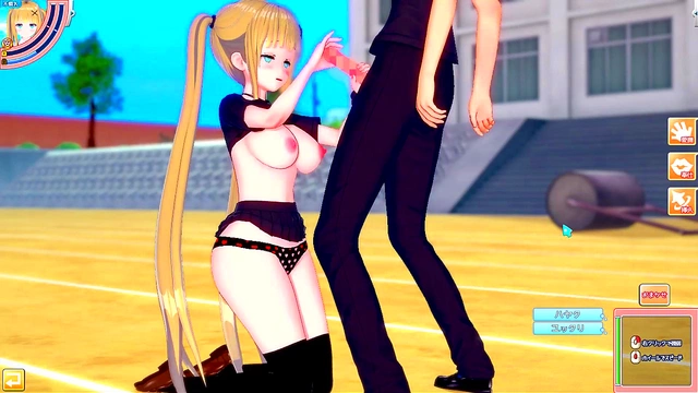 Blonde Big-Breasted Gal Rubbed & Sucked in Eroge Koikatu! 3D Hentai Anime