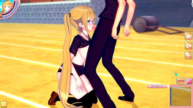 Blonde Big-Breasted Gal Rubbed & Sucked in Eroge Koikatu! 3D Hentai Anime