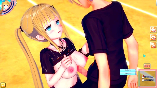 Blonde Big-Breasted Gal Rubbed & Sucked in Eroge Koikatu! 3D Hentai Anime