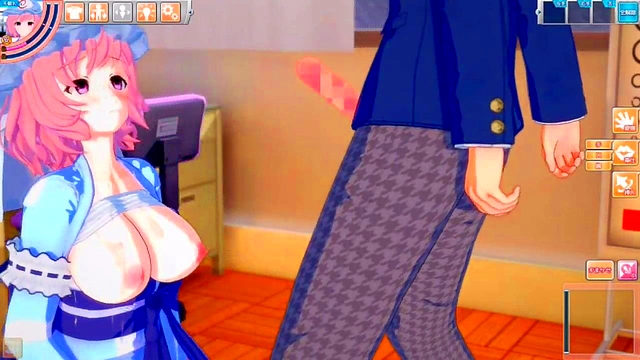 Yuyuko Saigyouji Rubs Her Huge Tits While Giving A Blowjob In 3D Hentai Animations