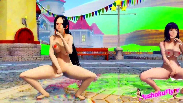 Hinata, Erza & Boa Hancock’s Squirting Dance in Anime Trio Adventure