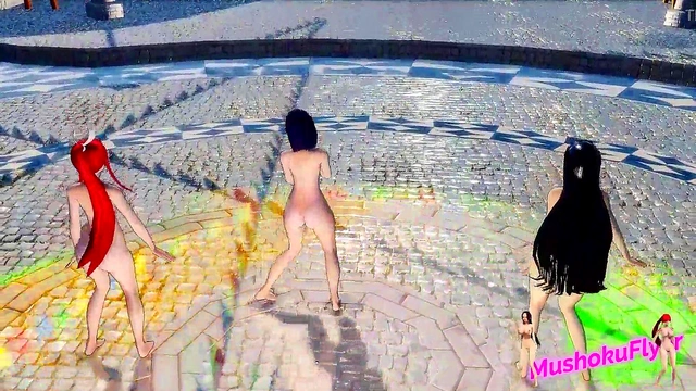 Hinata, Erza & Boa Hancock’s Squirting Dance in Anime Trio Adventure