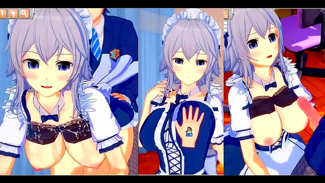 Sakuya Izayoi Rubs Her Massive Tits While Giving A Sensual Blowjob In Eroge Koikatsu!