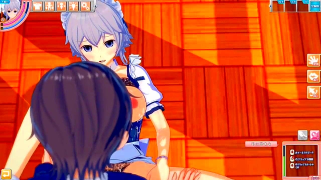 Sakuya Izayoi Rubs Her Massive Tits While Giving A Sensual Blowjob In Eroge Koikatsu!