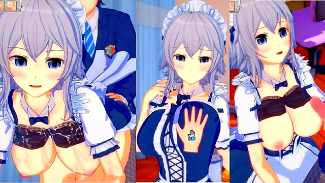 Sakuya Izayoi Rubs Her Massive Tits While Giving A Sensual Blowjob In Eroge Koikatsu!