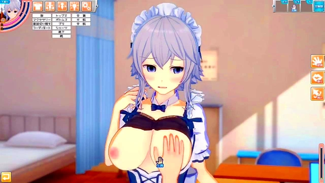 Sakuya Izayoi Rubs Her Massive Tits While Giving A Sensual Blowjob In Eroge Koikatsu!