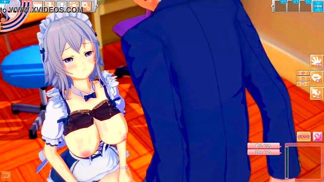 Sakuya Izayoi Rubs Her Massive Tits While Giving A Sensual Blowjob In Eroge Koikatsu!