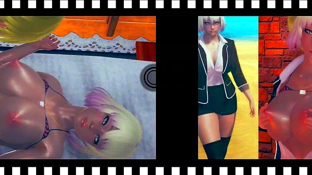 Blonde Big-Breasted Gal Seduces in Uninhabited Island Life System Eroge