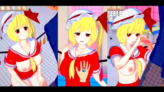 Flandre Scarlet Rubs Boobs & Gives Blowjob in 3D Hentai Koikatsu!