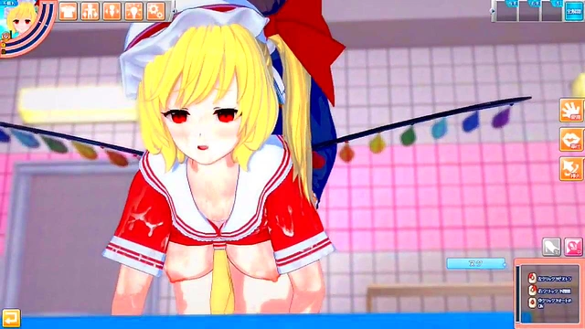 Flandre Scarlet Rubs Boobs & Gives Blowjob in 3D Hentai Koikatsu!