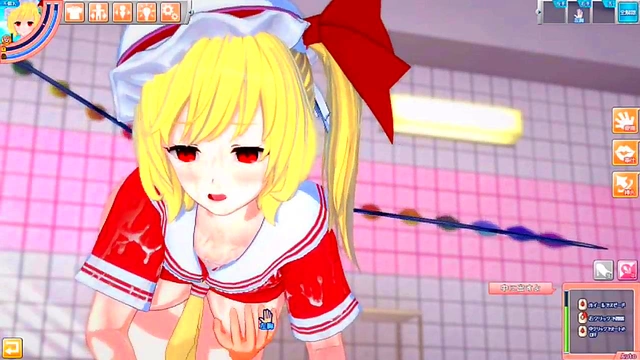 Flandre Scarlet Rubs Boobs & Gives Blowjob in 3D Hentai Koikatsu!