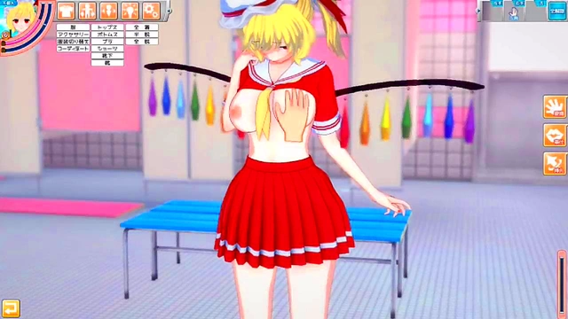 Flandre Scarlet Rubs Boobs & Gives Blowjob in 3D Hentai Koikatsu!