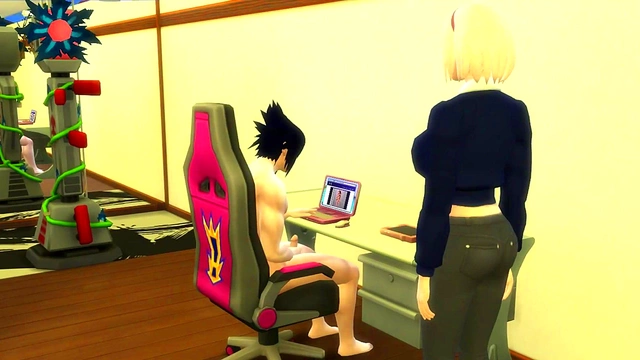 Sakura Catches Sasuke Masturbating While Naruto Visits Sarada for Hot Sex