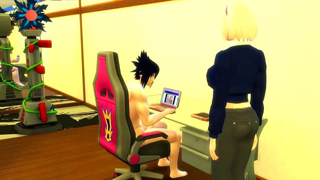 Sakura Catches Sasuke Masturbating While Naruto Visits Sarada for Hot Sex