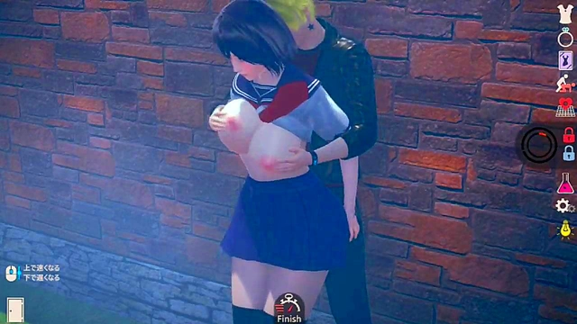 Cute Black-Haired AI Schoolgirl Enjoys Erotic Video with Big Tits Massage & Blowjob