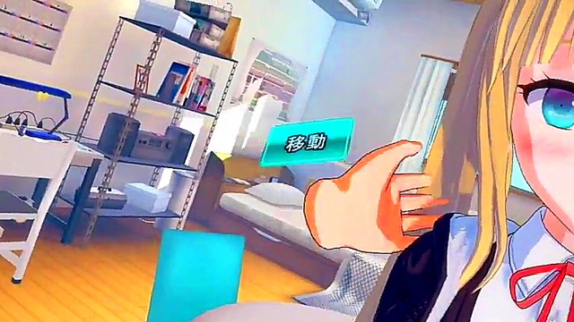 Cute Blonde Gal Rubs Her Big Boobs While Giving Blowjob & Handjob in 3D Hentai Anime