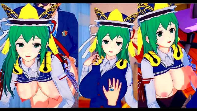 Big-Breasted Touhou Shikieihime Rubs Tits While Giving Handjob & Blowjob