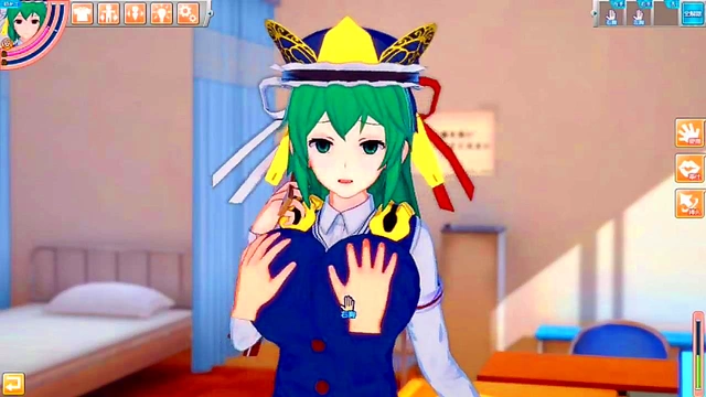 Big-Breasted Touhou Shikieihime Rubs Tits While Giving Handjob & Blowjob