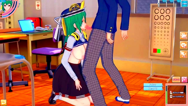 Big-Breasted Touhou Shikieihime Rubs Tits While Giving Handjob & Blowjob