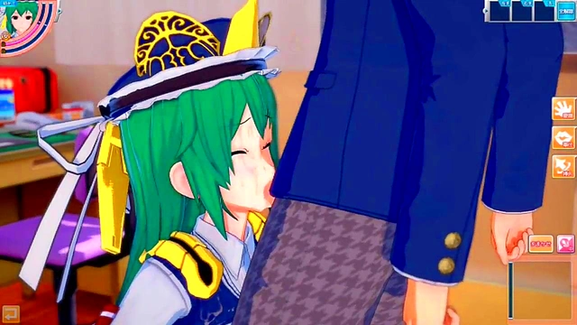 Big-Breasted Touhou Shikieihime Rubs Tits While Giving Handjob & Blowjob