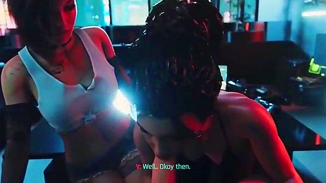 Hungry Lesbians Enjoy Futanari Action in Cyberpunk 2077 Threesome