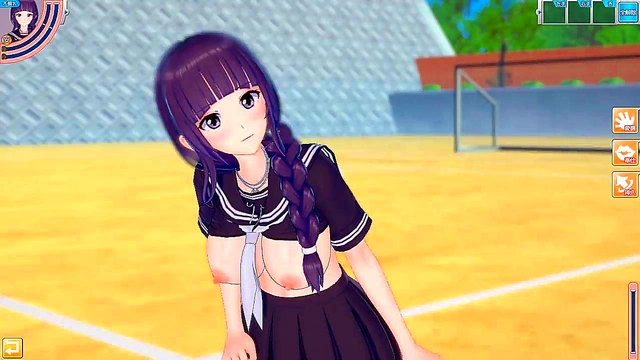 Cute Futaba from Koikatsu! Gets Her Big Tits Rubbed & Sucked In 3D Hentai Action