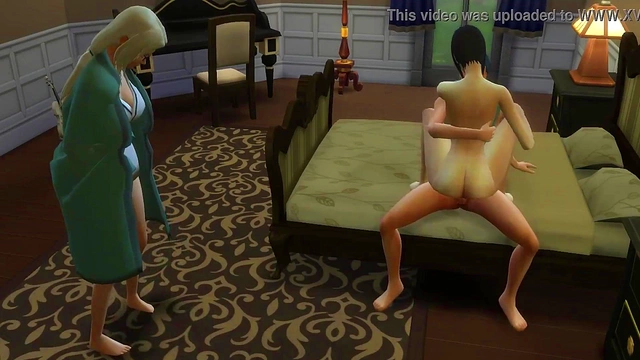 Iruka Fucks Shizune Hard While Tsunade Enjoys Watching & Pleasuring Herself