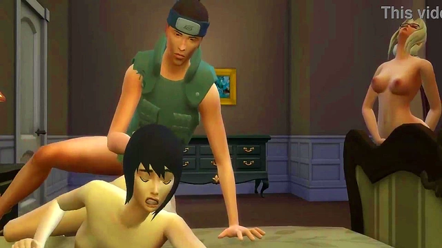 Iruka Fucks Shizune Hard While Tsunade Enjoys Watching & Pleasuring Herself