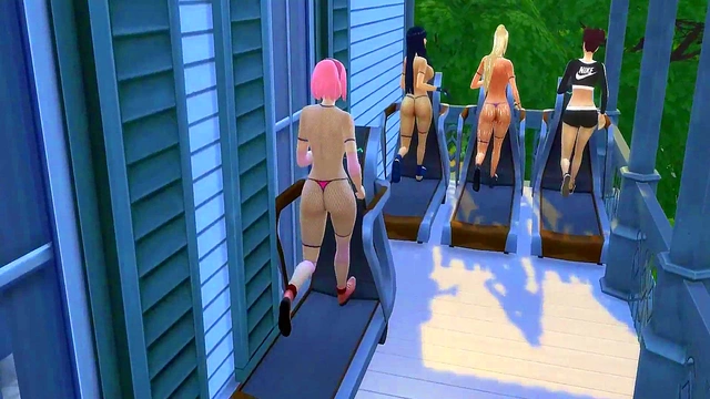 Hot Naruto Wives Hinata, Sakura, Ino, Tenten Fuck During Exercise Session