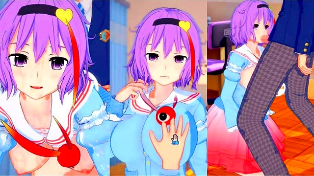 Satoshi Komeiji Rubs Her Big Boobs in Seductive 3D Hentai Anime Scene