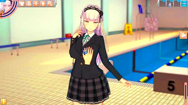 Sultry Eika from Koikatu Rubs Her Huge Tits While Giving Blowjob & Handjob