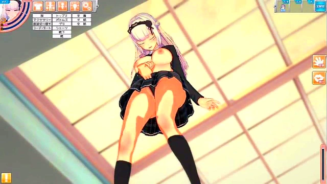 Sultry Eika from Koikatu Rubs Her Huge Tits While Giving Blowjob & Handjob