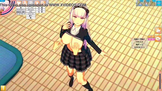 Sultry Eika from Koikatu Rubs Her Huge Tits While Giving Blowjob & Handjob