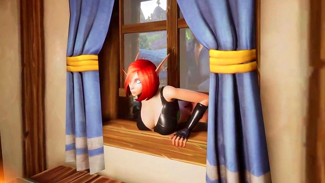 Stuck Elf Thief Gets Rough Fucking On The Window In 3D Hentai Wow