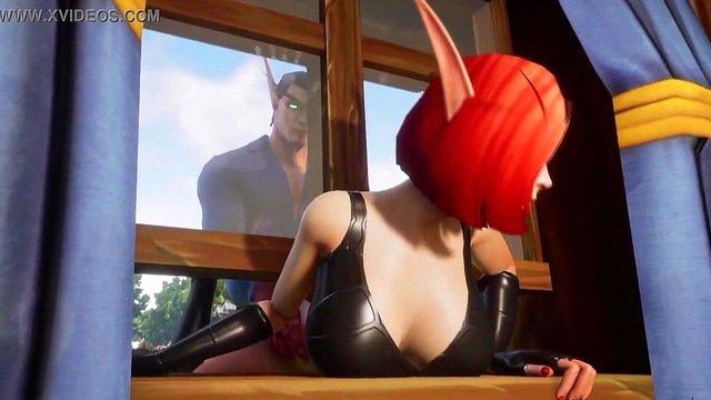 Stuck Elf Thief Gets Rough Fucking On The Window In 3D Hentai Wow