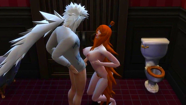 Perverted Naruto Finds Mizukage in Bathroom for Hot MILF Anal Action & Cuckold Drama