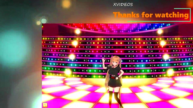 Blonde Big-Titted Anime Gal Gives Intense Standing Blowjob & Handjob