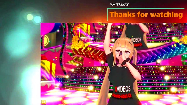 Blonde Big-Titted Anime Gal Gives Intense Standing Blowjob & Handjob