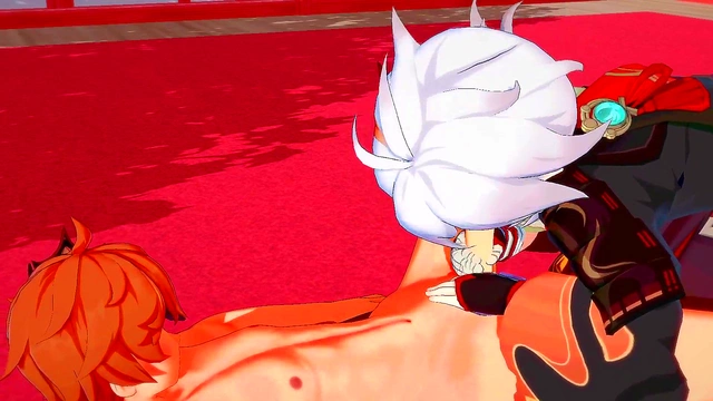 Kazuha Sucks Tartaglia's Cock Until He Cums Twice in Genshin Impact Yaoi
