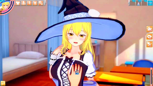Marisa Kirisame Rubs Her Huge Tits & Gives Intense Blowjob in 3D Hentai Eroge