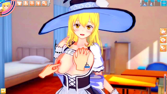 Marisa Kirisame Rubs Her Huge Tits & Gives Intense Blowjob in 3D Hentai Eroge