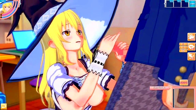 Marisa Kirisame Rubs Her Huge Tits & Gives Intense Blowjob in 3D Hentai Eroge
