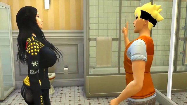 Perverted God Naruto Threesome With Hinata and Hanabi in Bathroom Anime Action