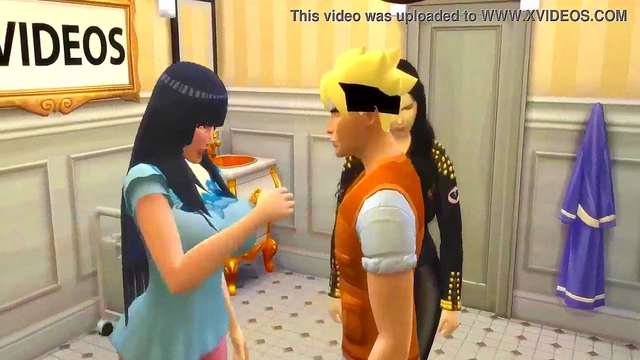 Perverted God Naruto Threesome With Hinata and Hanabi in Bathroom Anime Action